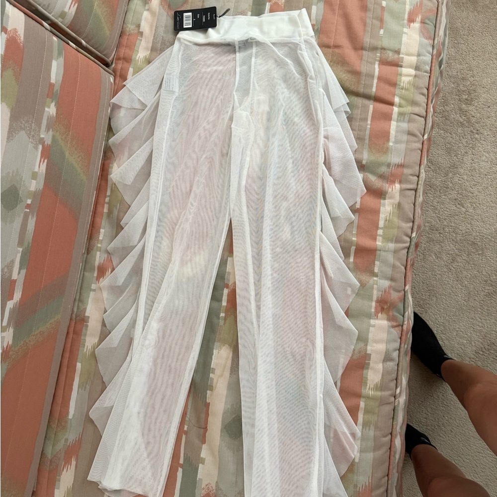 White Sheer Ruffle Pants